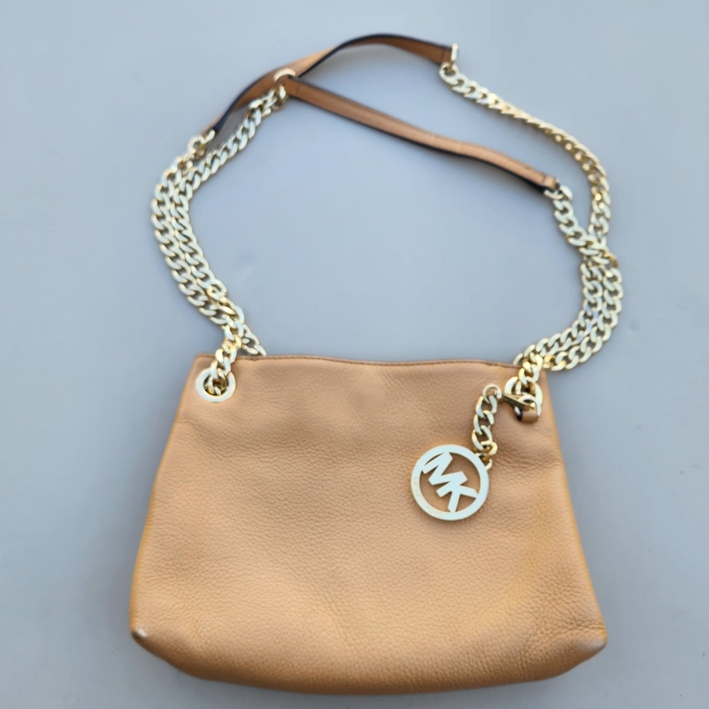 Michael Kors Leather Mini Bag With Gold Chain  Camel/Tan Double Straps